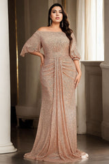 Plus Size Off Shoulder Wrap Gown - Champagne