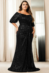 Plus Size Off Shoulder Wrap Gown - Black