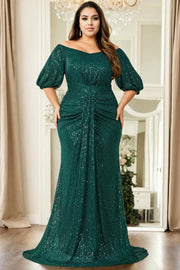 Plus Size Off Shoulder Wrap Gown - Green