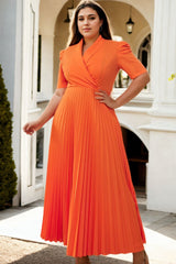 Plus Size Orange Trench Maxi Shirt Dress - Close up front