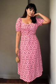 Plus Size Pink Floral Midi Dress