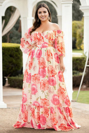 Plus Size Floral Off Shoulder Maxi Dress