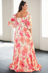 Plus Size Floral Off Shoulder Maxi Dress - Back View