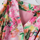 Plus Size Pink Floral Wrap Dress