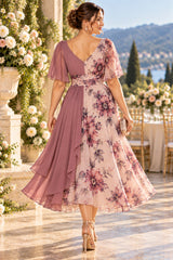 Elspeth Plus Size Pink Floral Wrap Midi Dress