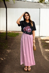 Plus Size Pink Midi Skirt