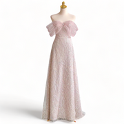Plus Size Pink Off Shoulder Evening Dress