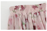 Plus Size Pink Pleats Floral Skirt