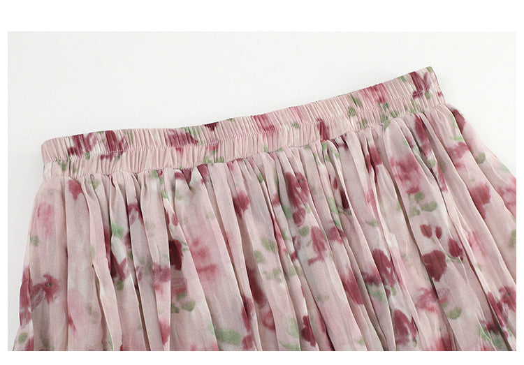 Plus Size Pink Pleats Floral Skirt