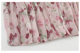 Plus Size Pink Pleats Floral Skirt