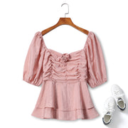 Plus Size Pink Rose Corsage Vintage Top