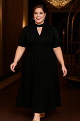 Plus Size Pleats Formal Maxi Dress - Black