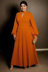 Plus Size Formal Pleat Long Sleeve Maxi Dress