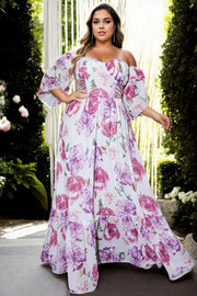 Plus Size Purple Floral Formal Dress