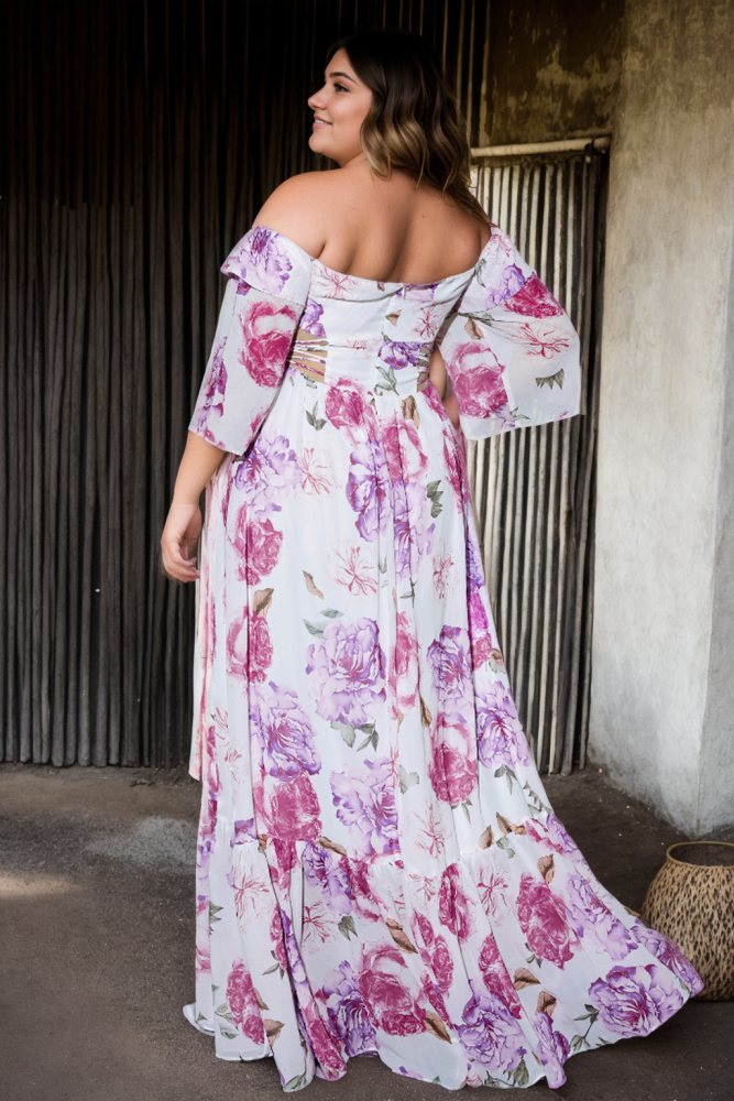 Katalina Plus Size Purple Floral Formal Dress– Hello Curve