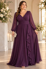 Amarande Plus Size Purple Long Sleeve Formal Dress
