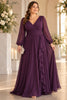 Amarande Plus Size Purple Long Sleeve Formal Dress