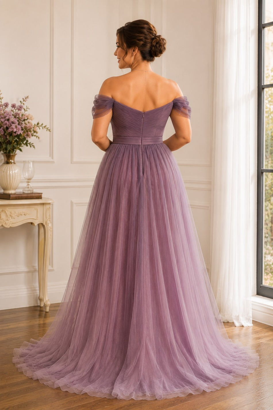 purple ombre dress Off Shoulder Tulle Short Prom Homecoming Dress, Ombre Formal Gra abcprom Crafted from stretch tulle fabric Rachel Allan 70860 Fitted Long