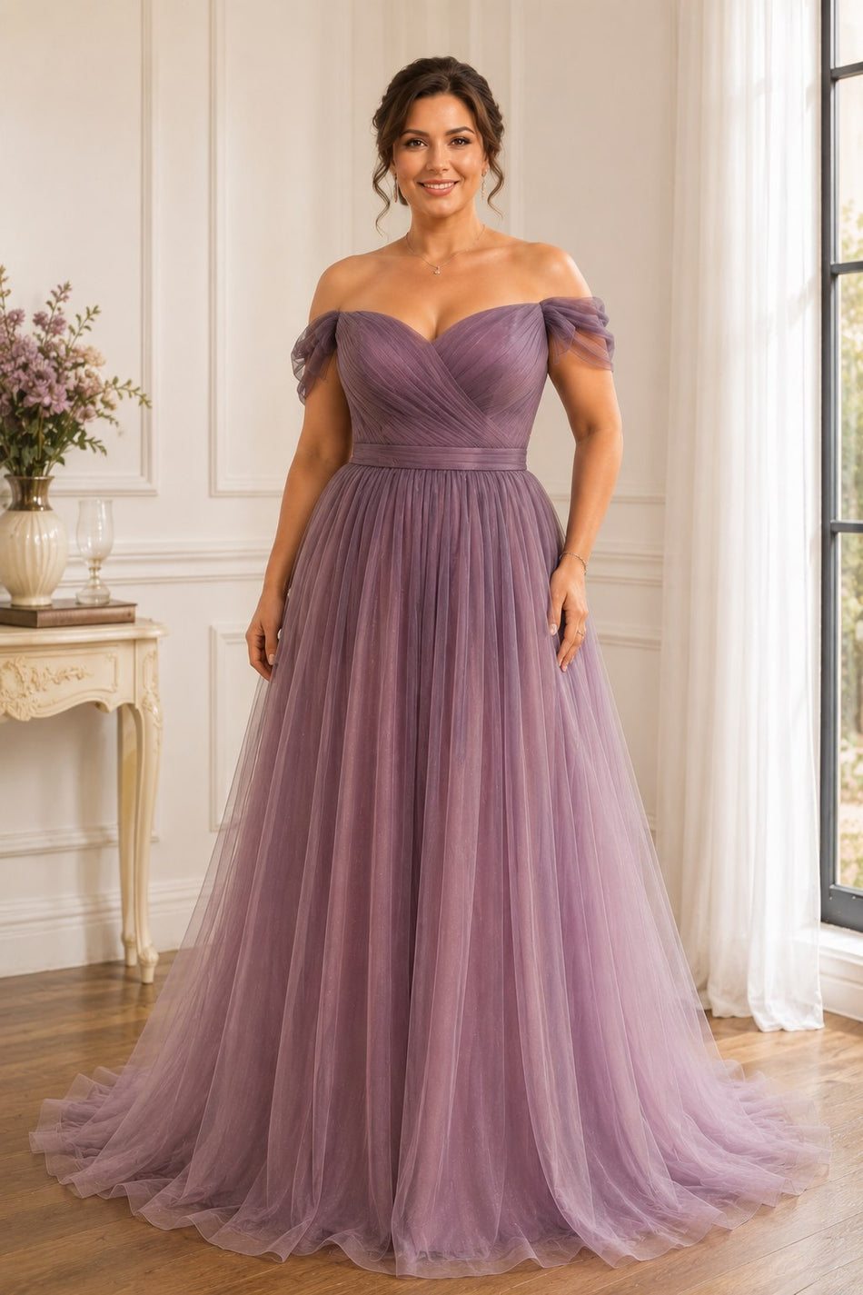 Plus Size Purple Ombre Off Shoulder Formal Dress