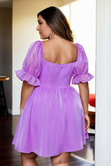 Plus Size Purple Shimmer Short Dress - Back View
