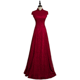 Plus Size Red Cheongsam Maxi Dress