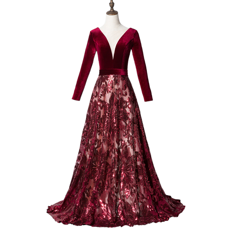 Plus Size Red Filigree Long Sleeve Gown– Hello Curve
