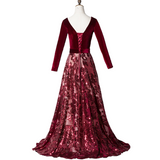 Plus Size Red Filigree Long Sleeve Gown