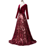 Plus Size Red Filigree Long Sleeve Gown