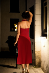 Plus Size Red Halter Dress - back view