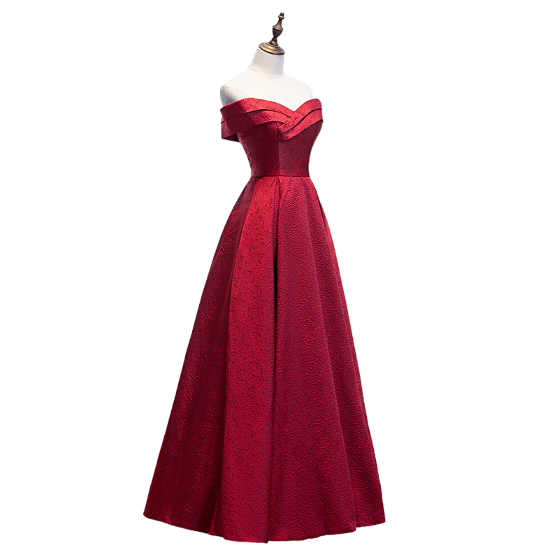 Plus Size Red Off Shoulder Evening Dress - Side View