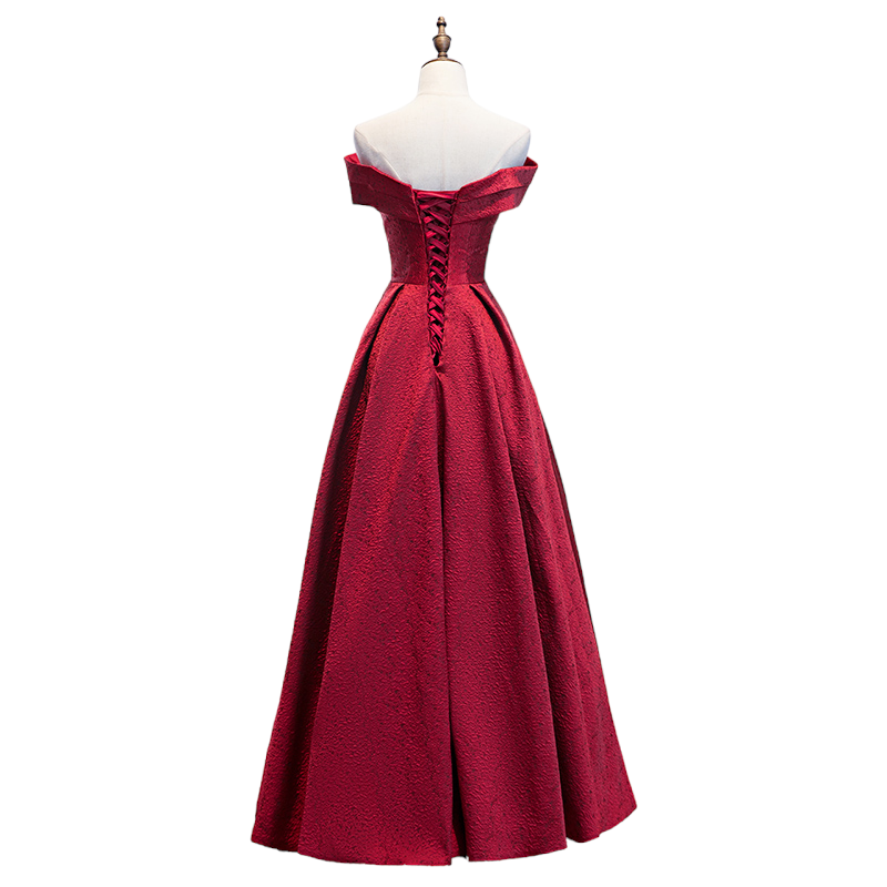 Plus Size Red Off Shoulder Evening Dress - Back View