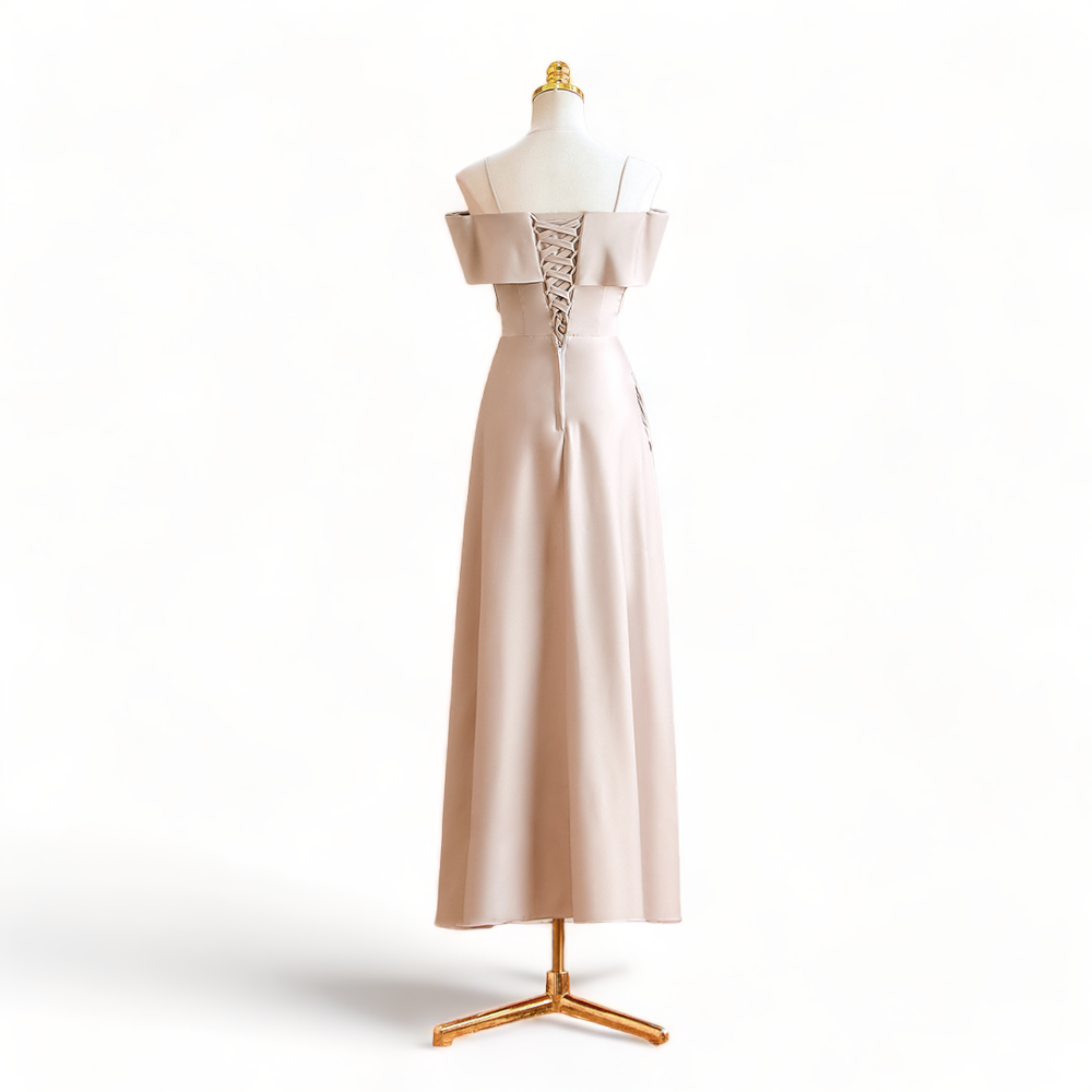 Pleated Ribbon Off-the-shoulder Dress