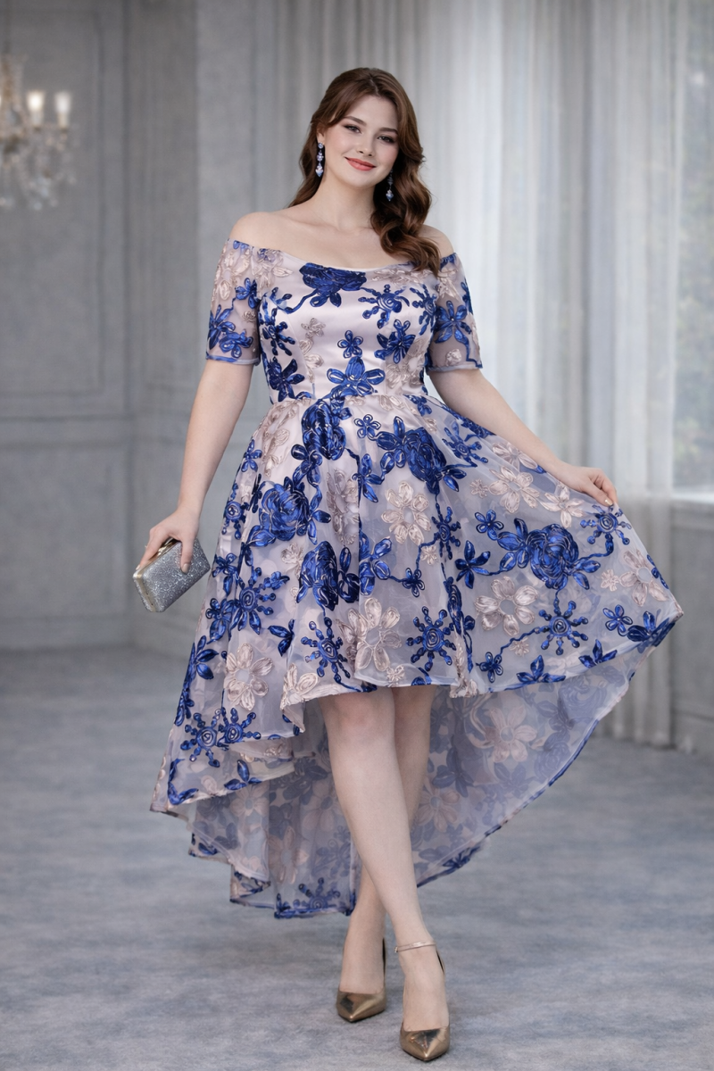 Lucinda Plus Size Hi-Low Occasion Dress Black / 12