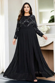 Plus Size Round Neck Black Evening Dress