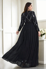 Plus Size Round Neck Black Evening Dress - back