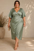 Anna Plus Size Sage Green Wedding Guest Midi Dress with Sleeves
