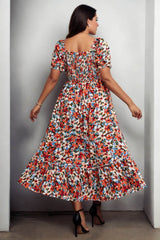 Plus Size Bright Flowers Midi Dress - Back View