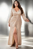 Alaia Plus Size Sequin Wrap Long Sleeve Evening Dress