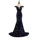 Plus Size Sequins Off Shoulder Fishtail Gown