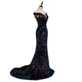 Plus Size Sequins Off Shoulder Fishtail Gown - Side