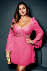 Plus Size Sexy Cutout Party Dress - Pink