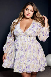 Plus Size Floral Sexy Long Sleeve Dress