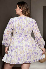 Plus Size Floral Sexy Long Sleeve Dress - Back VIew
