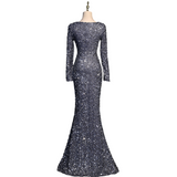 Plus Size Sexy Sequins Long Sleeve Evening Dress