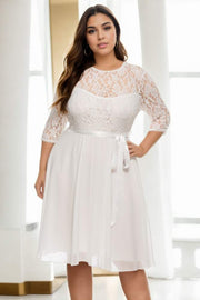 Plus Size Short Lace Formal Dress - White