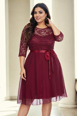 Plus Size Short Lace Formal Dress - Red