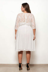 Plus Size Short Lace Formal Dress - White Back View