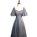 Plus Size Silver Short Sleeve Evening Dress