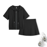 Plus Size Hoody Sweater Top and Mini Skirt Matching Set - Black