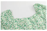 Plus Size Square Neck Green Floral Bodice Dress